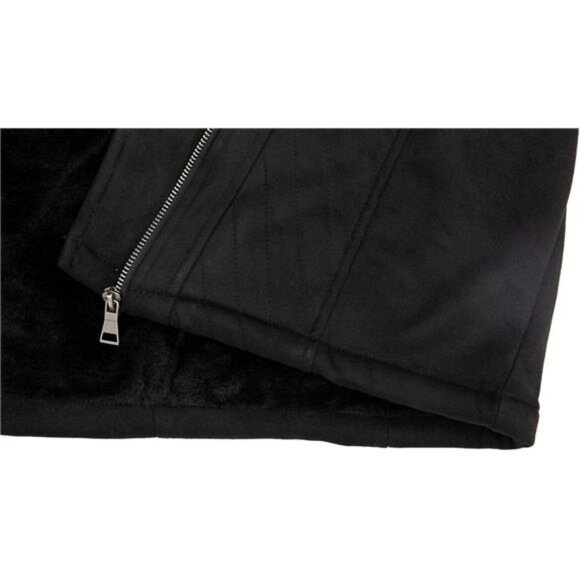 Women's Faux Leather Trench Coat Fleece Jacket with Detachable Fur Collar - Picture 5 of 6